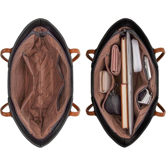 Women Jet Black Imported Vegan Leather Medium Top Handle Satchel Tote Bags - Picture 5 of 6